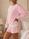 Plaid Sweatshirt With Drawstring Short Sets