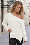 Oversized Off Shoulder Ribbed Knit Tops