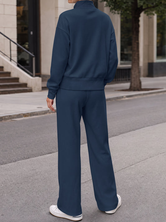Waffle Knit Sweatshirt With Pants Sets - Fisoew