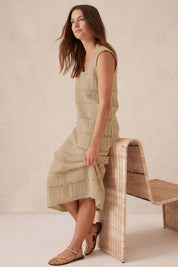 Fisoew Women's Khaki Boho Knit Sleeveless Dress - Fisoew
