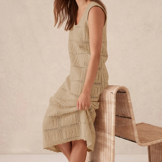Fisoew Women's Khaki Boho Knit Sleeveless Dress - Fisoew