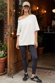 Fisoew Women's White Off The Shoulder Tops Oversized  T-Shirts - Fisoew
