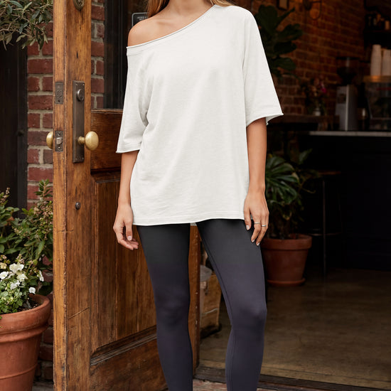 Fisoew Women's White Off The Shoulder Tops Oversized  T-Shirts - Fisoew