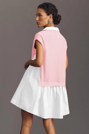 Fisoew Women's Light Pink Oversized Patchwork Mini Dress - Fisoew