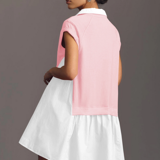 Fisoew Women's Light Pink Oversized Patchwork Mini Dress - Fisoew