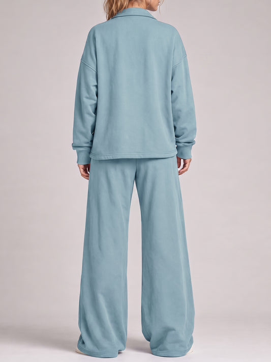 V Neck Pullover With Wide Leg Pants Sets