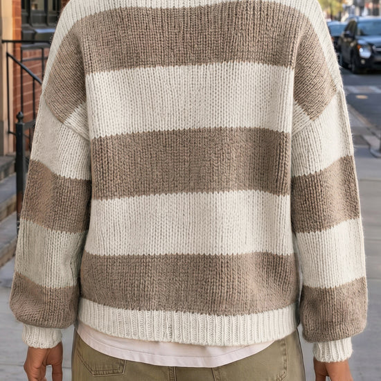 Striped Open Front Button Up Cardigans - Fisoew