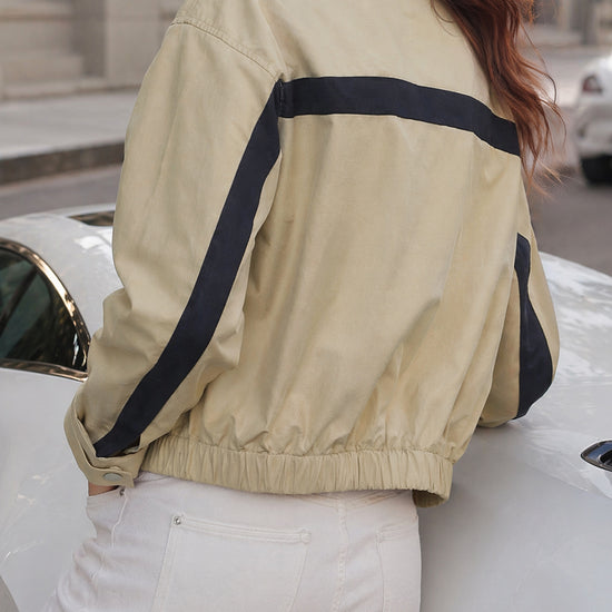 Lightweight Crop Color Block Jacket - Fisoew
