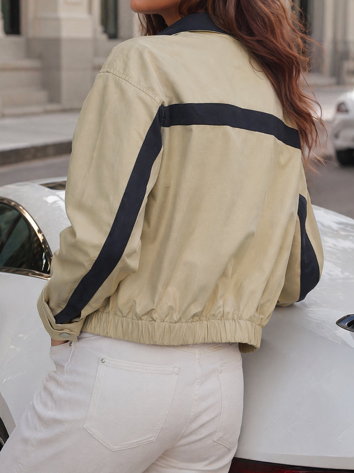 Lightweight Crop Color Block Jacket - Fisoew