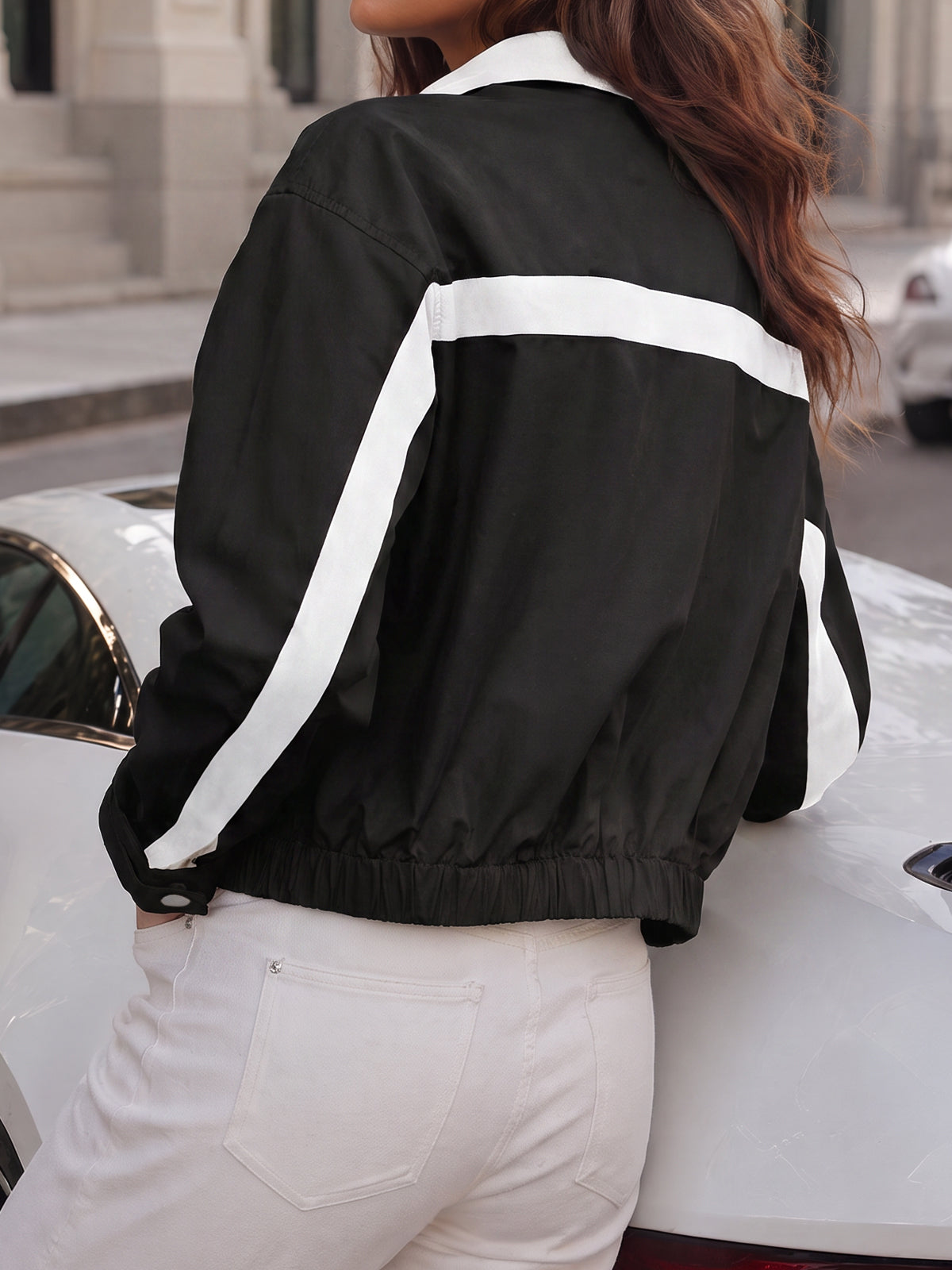 Lightweight Crop Color Block Jacket - Fisoew