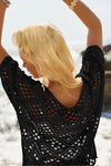 Womens Black Summer Short Sleeve Crochet Swimsuit Fisoew - Fisoew