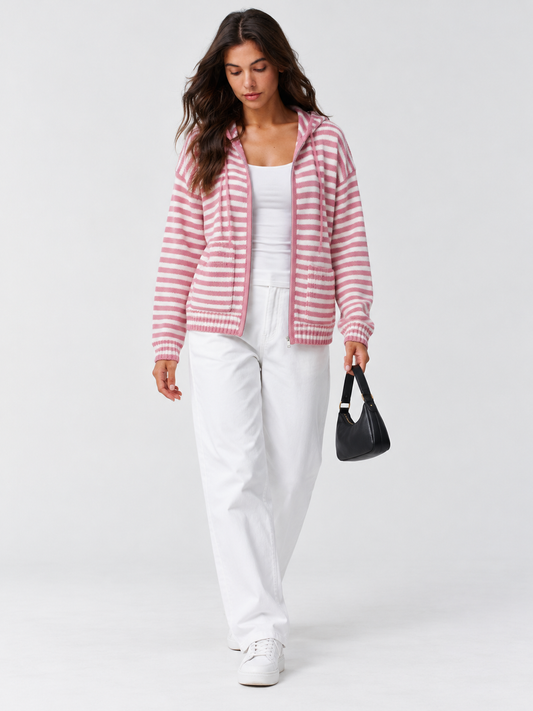 Striped Zip Up Hoodie Long Sleeve Cardigans
