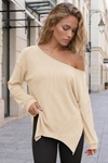 Oversized Off Shoulder Ribbed Knit Tops