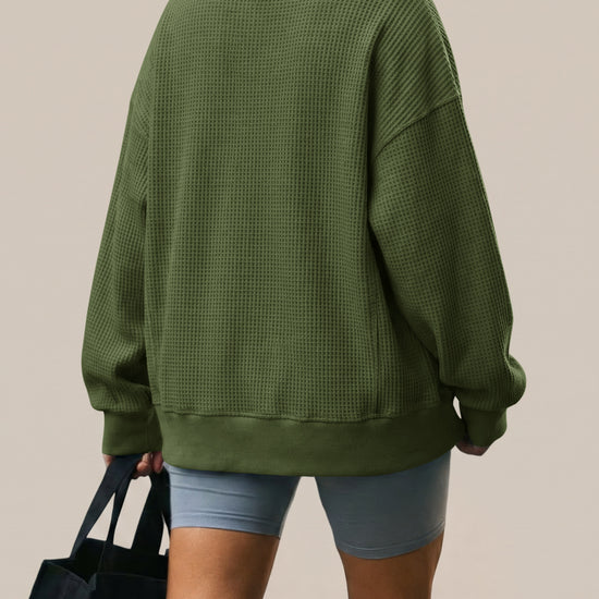 Waffle Knit Button Henley Pullover Sweatshirt - Fisoew