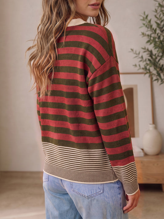 Oversize  Striped Knit Pullovers - Fisoew