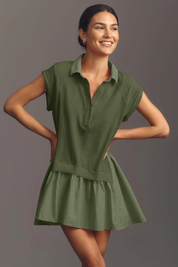 Fisoew Women's Army Green Oversized Patchwork Mini Dress - Fisoew