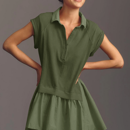 Fisoew Women's Army Green Oversized Patchwork Mini Dress - Fisoew