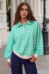 Plaid Print Lapel Neck Crop Sweatshirts