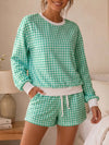 Plaid Sweatshirt With Drawstring Short Sets