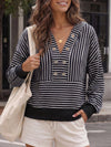 V Neck Striped Cropped Hoodies