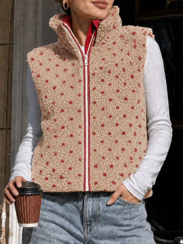 Fuzzy Fleece Sleeveless Polka Dots Vests