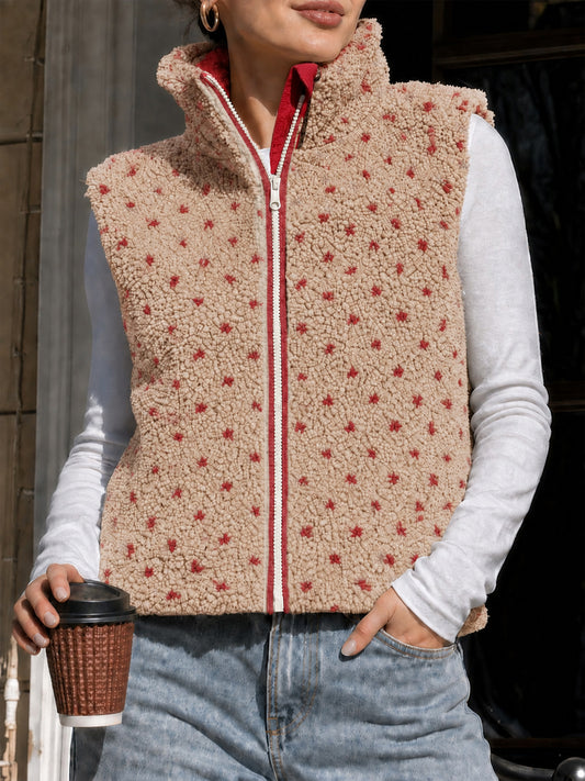 Fuzzy Fleece Sleeveless Polka Dots Vests