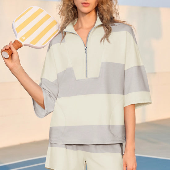 Womens Apricot 2 Piece Outfits Striped Sets Fisoew - Fisoew