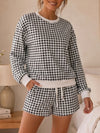 Plaid Sweatshirt With Drawstring Short Sets