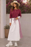 Long Sleeve Striped Drawstring Maxi Dresses