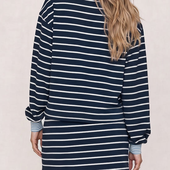 Striped Long Sleeve Crop Tops With Skort Sets - Fisoew
