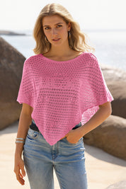Fisoew Women's Pink Sheer Shawl Boho Crochet Cover Ups - Fisoew