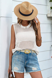 Fisoew Women's White Scoop Neck Crochet Boho Cover Ups