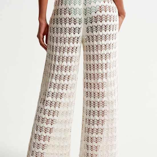Fisoew Women¡®s White Crochet Sheer Mesh Cover Up Pants - Fisoew
