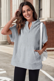 Fisoew Women‘s Light Grey Oversized Half Zip Hoodies - Fisoew