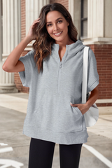 Fisoew Women‘s Light Grey Oversized Half Zip Hoodies
