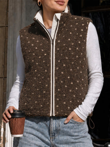 Fuzzy Fleece Sleeveless Polka Dots Vests