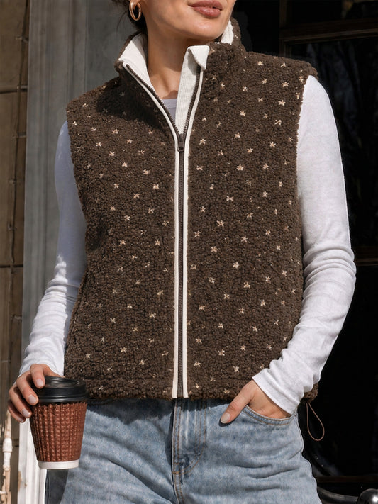 Fuzzy Fleece Sleeveless Polka Dots Vests