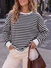 Round Neck Striped Long Sleeve Sweatshirts