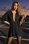 Fisoew Women's Black Oversized Deep V Neck Sweatshirts - Fisoew