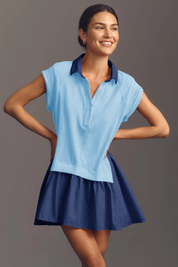 Fisoew Women's Light Blue Oversized Patchwork Mini Dress