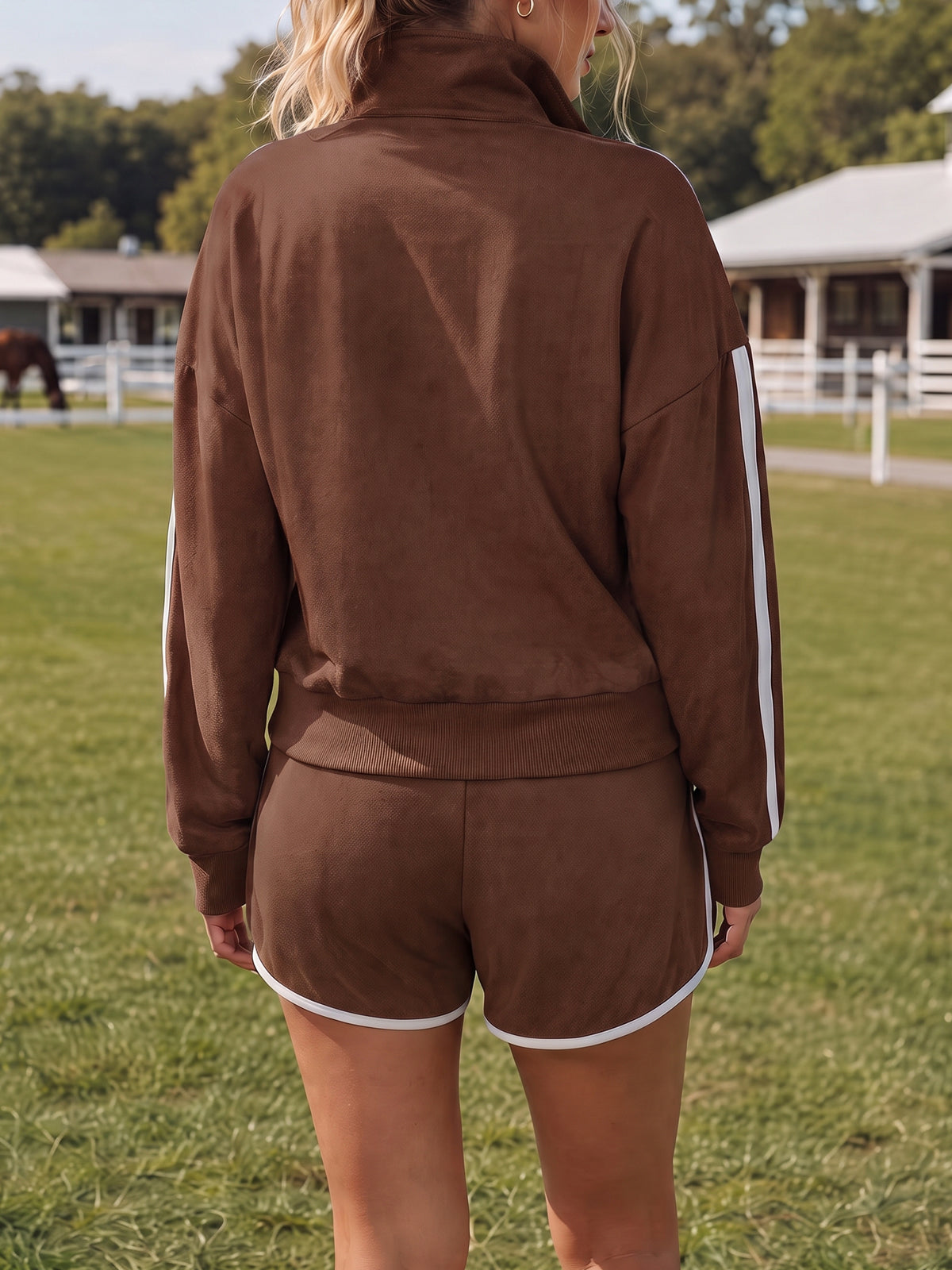 Outfits Zip Up Jacket With Shorts Sets - Fisoew