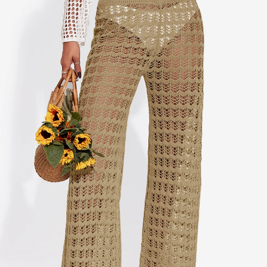 Fisoew Women¡®s Khaki Crochet Sheer Mesh Cover Up Pants - Fisoew