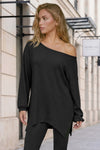 Oversized Off Shoulder Ribbed Knit Tops