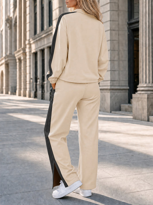 Color Block Sweatshirt With Wide Leg Pants Sets