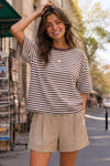 Round Neck Striped Short Sleeve Crop T-shirts