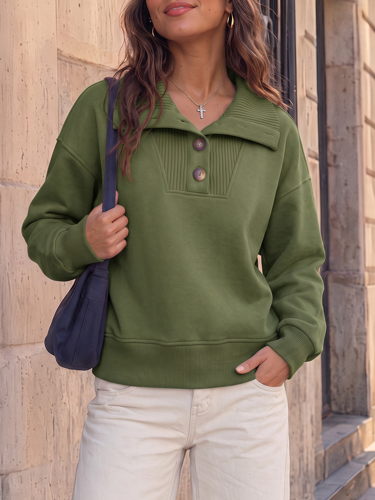 Lapel V Neck Pullover - Fisoew