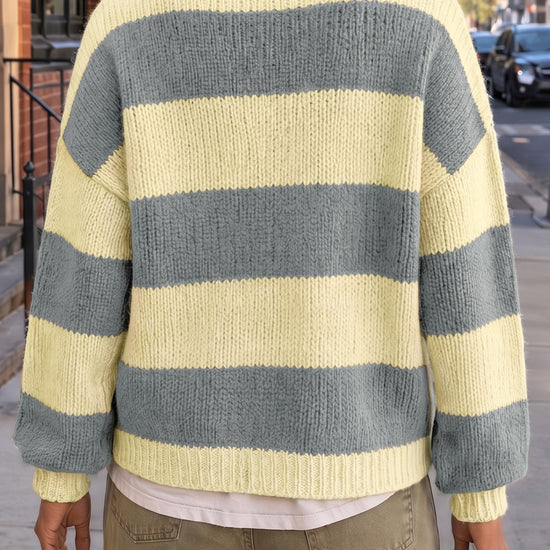Striped Open Front Button Up Cardigans - Fisoew