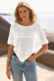 Fisoew Women's White Sheer Shawl Boho Crochet Cover Ups - Fisoew