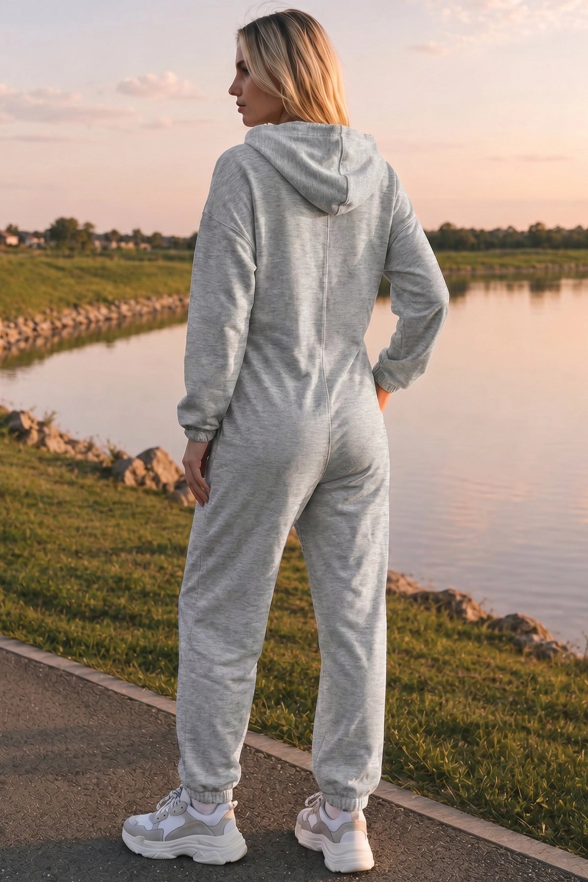 Zip Up Hoodie With Jogger One Piece Jumpsuits - Fisoew