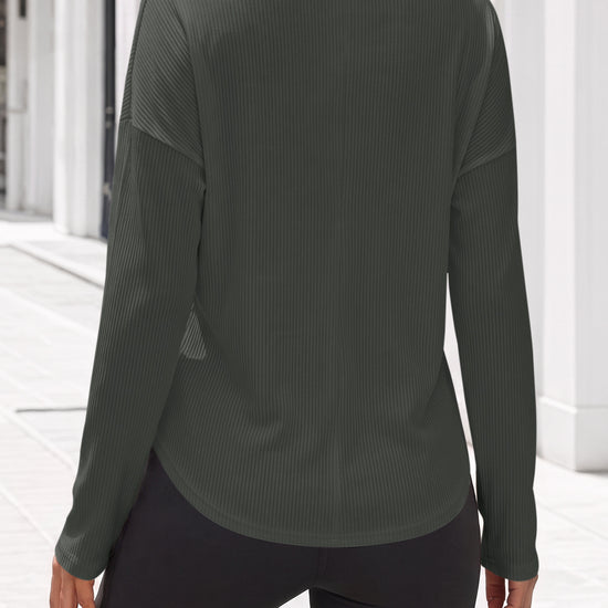 Solid Ribbed Knit Henley Shirts - Fisoew